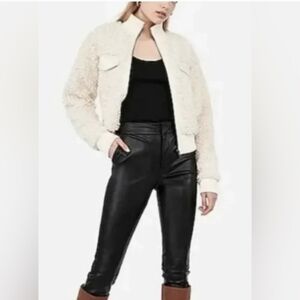 Women's Express X Negin Mirsalehi Cream Faux Fur Bomber Teddy Jacket Size: XS
